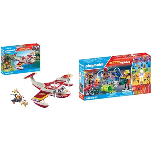 PLAYMOBIL Action Heroes 71463 Feuerwehrflugzeug mit Löschfunktion & Action Heroes 71468 My Figures Feuerwehr von PLAYMOBIL