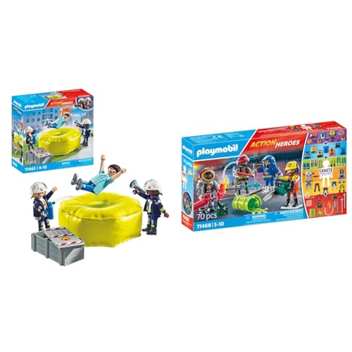 PLAYMOBIL Action Heroes 71465 Feuerwehrleute mit Luftkissen & Action Heroes 71468 My Figures Feuerwehr, kreatives Spielvergnügen von PLAYMOBIL