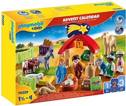 PLAYMOBIL Adventskalender 2021 - 70259 Weihnachtskrippe mit liebevollen Figuren, Tieren und Zubehörteilen hinter jedem Türchen, 26-teilig, Ab 1,5 Jahren von PLAYMOBIL