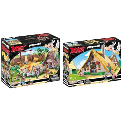 PLAYMOBIL Asterix 70931 Großes Dorffest Mit Asterix, Obelix und Idefix sowie vielen weiteren beliebten Figuren der Comic-Reihe & Asterix 70932 Hütte des Majestix, Spielzeug für Kinder ab 5 Jahren von PLAYMOBIL