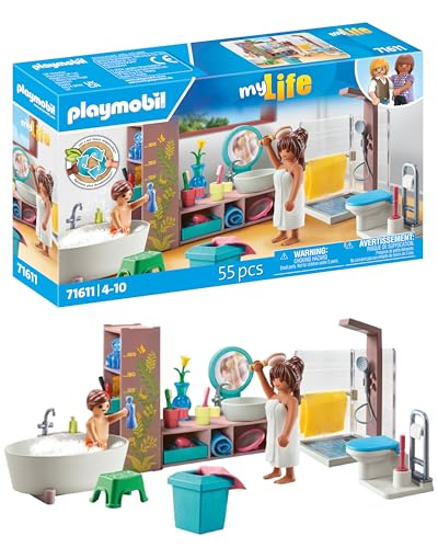 PLAYMOBIL MyLife 71611 Badezimmer, inklusive Zwei Figuren und zahlreichen Accessoires, zu über 80 % aus recycelten und biobasierten Materialien, detailreiches Spielzeug für Kinder ab 4 Jahren von PLAYMOBIL