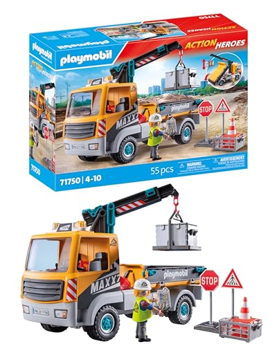 PLAYMOBIL | Baustellen-LKW mit Kran | Baustellenspielzeug Kind | Baustellen Spielset | Spielzeug für Kinder ab 4 Jahren | 71750 von PLAYMOBIL