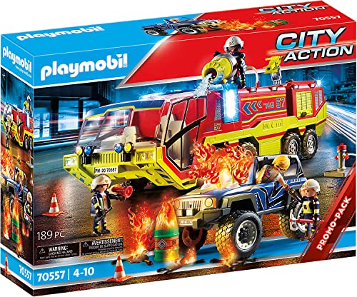 PLAYMOBIL City Action 70557 Feuerwehreinsatz mit Löschfahrzeug, Inkl. Licht- und Soundeffekt, Für Kinder von 4-10 Jahren von PLAYMOBIL