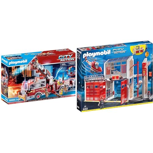 PLAYMOBIL City Action 70935 Feuerwehr-Fahrzeug & City Action 9462 Große Feuerwache mit Soundeffekten, Ab 5 Jahren von PLAYMOBIL