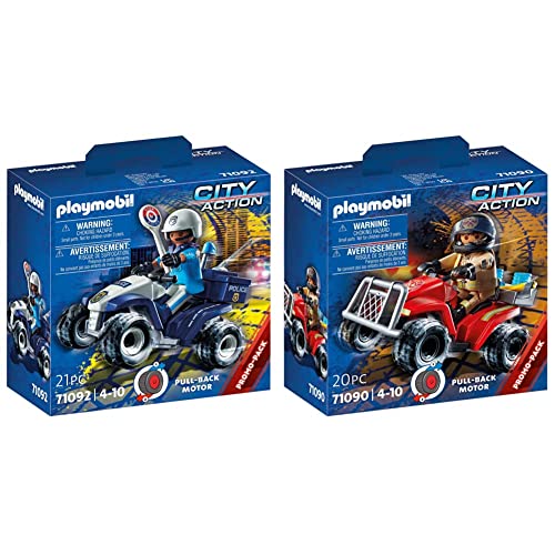 PLAYMOBIL City Action 71092 Polizei-Speed Quad mit Rückzugsmotor, Spielzeug für Kinder ab 4 Jahren & City Action 71090 Feuerwehr-Speed Quad mit Rückzugsmotor, Spielzeug für Kinder ab 4 Jahren von PLAYMOBIL