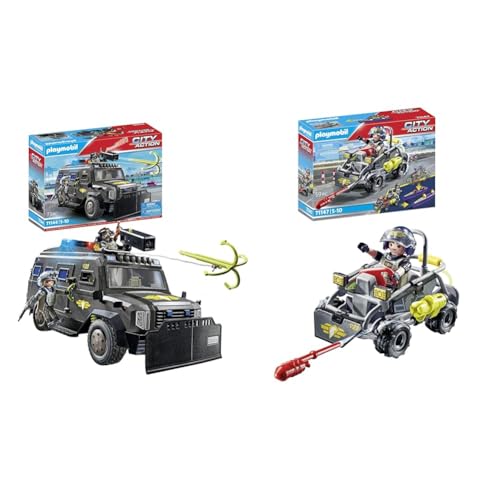 PLAYMOBIL City Action 71144 SWAT-Geländefahrzeug & City Action 71147 SWAT-Multi-Terrain-Quad, verwandelbares SEK Speedboot, Spielzeug für Kinder ab 5 Jahren von PLAYMOBIL