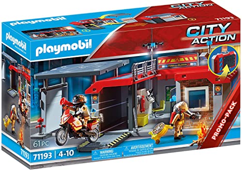 PLAYMOBIL City Action 71193 Mitnehm-Feuerwehrstation mit Feuerwehr-Motorrad, Aufklappbare Spielbox mit Griff, Mitnehm-Spielzeug, Spielzeug für Kinder ab 4 Jahren von PLAYMOBIL