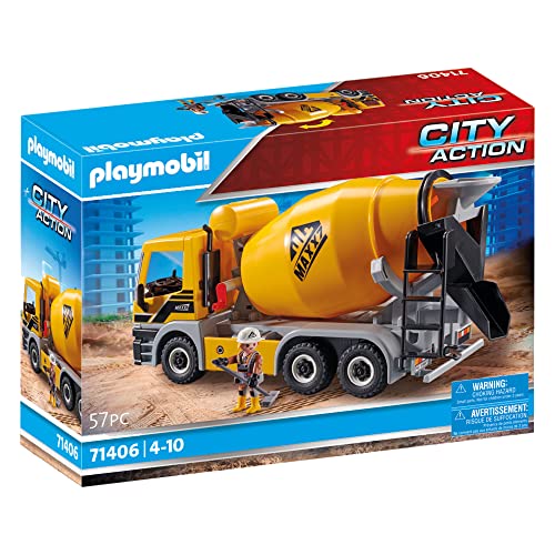 PLAYMOBIL City Action 71406 Betonmischer mit drehbarer Mischtrommel, klappbares Führerhaus mit beweglicher Schütte, Spielset für kreative Baufans, Spielzeug für Kinder ab 4 Jahren von PLAYMOBIL