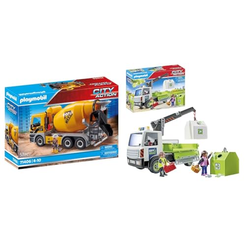 PLAYMOBIL City Action 71406 Betonmischer mit drehbarer Mischtrommel & City Action 71431 Altglas-LKW mit Container von PLAYMOBIL