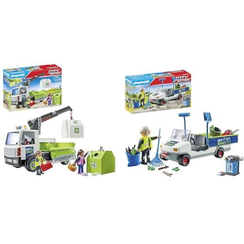 PLAYMOBIL City Action 71431 Altglas-LKW mit Container, Stadtreinigung & City Action 71433 Stadtreinigung mit E-Fahrzeug, Ladefläche für Müll, Müllwagen, Spielzeug für Kinder ab 4 Jahren von PLAYMOBIL