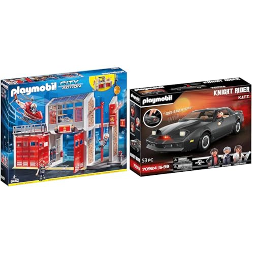 PLAYMOBIL City Action 9462 Große Feuerwache mit Soundeffekten, Ab 5 Jahren & 70924 Knight Rider - K.I.T.T., Mit original Licht und Sound, Für Knight Rider-Fans und Kinder, 5-99 Jahre von PLAYMOBIL