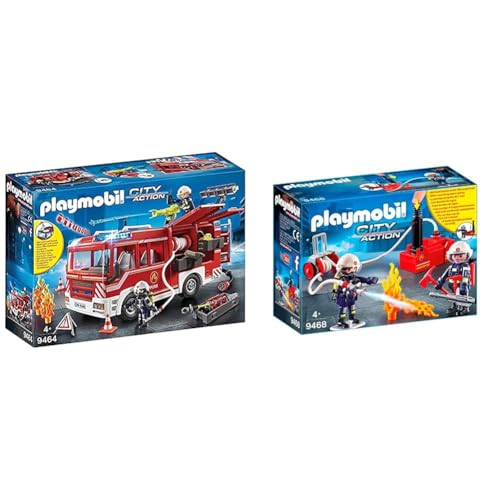 PLAYMOBIL City Action 9464 Feuerwehr-Rüstfahrzeug mit Licht und Sound, Ab 5 Jahren & City Action 9468 Feuerwehrmänner mit Löschpumpe, Ab 5 Jahren von PLAYMOBIL