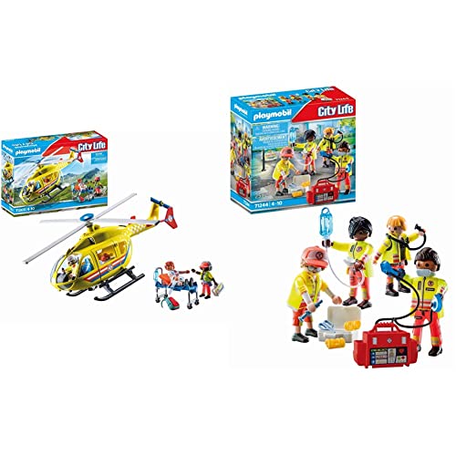 PLAYMOBIL City Life 71203 Rettungshelikopter, Spielzeug für Kinder ab 4 Jahren & City Life 71244 Rettungsteam, Spielzeug für Kinder ab 4 Jahren von PLAYMOBIL