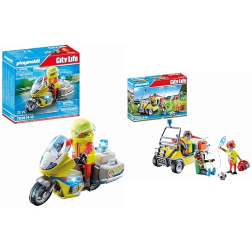 PLAYMOBIL City Life 71205 Notarzt-Motorrad mit Blinklicht, Spielzeug für Kinder ab 4 Jahren & City Life 71204 Rettungscaddy, Spielzeug für Kinder ab 4 Jahren von PLAYMOBIL