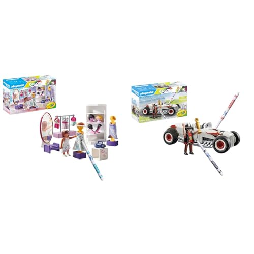 PLAYMOBIL Color 71373 Fashion Design Set, Design für Verschiedene Kleidungsstile & Color 71376 Rennauto, kreativer Farbspaß für Autofans von PLAYMOBIL