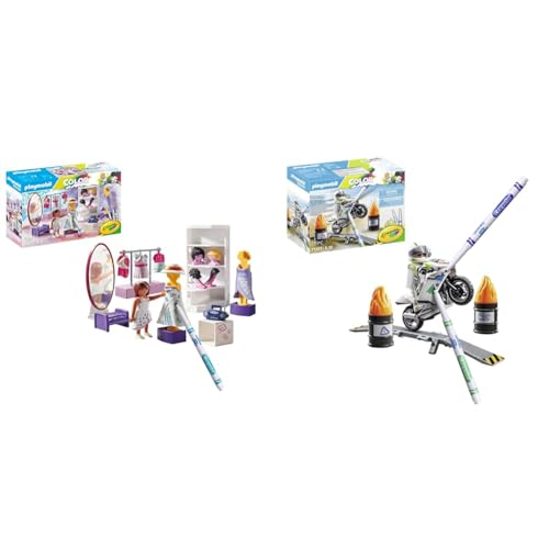 PLAYMOBIL Color 71373 Fashion Design Set, Design für Verschiedene Kleidungsstile & Color 71377 Motorrad, kreatives Fahrzeugdesign mit wasserlöslichen Stiften von PLAYMOBIL