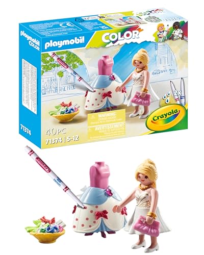 PLAYMOBIL Color 71374 Fashion Kleid, kreatives Design für verschiedene Kleidungsstile, mit wasserlöslichen Stiften, Schwamm und zahlreichem Zubehör, künstlerisches Spielzeug für Kinder ab 5 Jahren von PLAYMOBIL