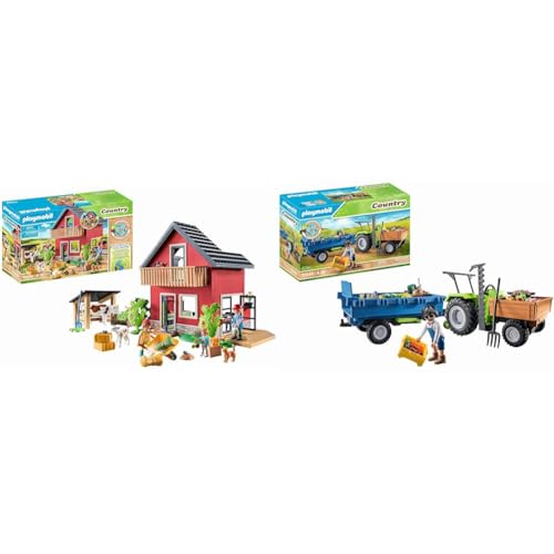 PLAYMOBIL Country 71248 Bauernhaus mit Wohn- und Schlafbereichen & Country 71249 Traktor mit Hänger inkl. Transportboxen von PLAYMOBIL