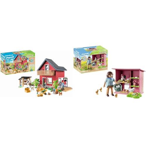 PLAYMOBIL Country 71248 Bauernhaus mit Wohn- und Schlafbereichen & Country 71308 Hühner mit Küken, e Hühnerfamilie für deinen Bauernhof von PLAYMOBIL