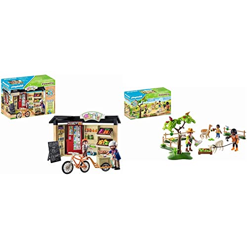 PLAYMOBIL Country 71250 24-Stunden-Hofladen, Fahrrad mit Anhänger & Country 71251 Alpaka-Wanderung, Tiere für den Bio-Bauernhof, Nachhaltiges Spielzeug für Kinder ab 4 Jahren von PLAYMOBIL