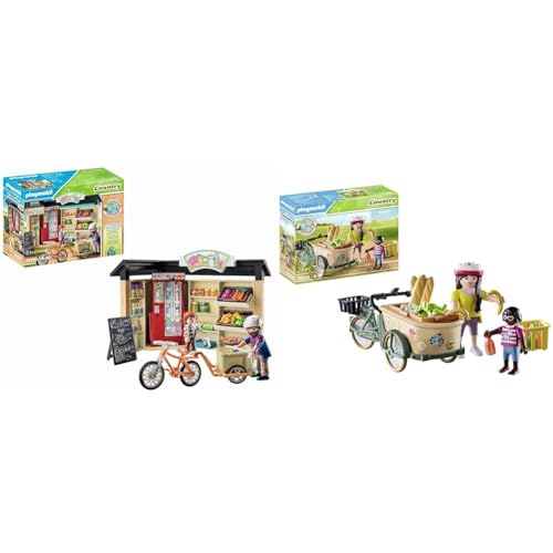 PLAYMOBIL Country 71250 24-Stunden-Hofladen & Country 71306 Lastenfahrrad, Praktischer und umweltschonender Transport von PLAYMOBIL