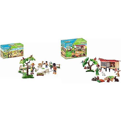 PLAYMOBIL Country 71251 Alpaka-Wanderung & Country 71252 Kaninchenstall, Tiere für den Bio-Bauernhof, Nachhaltiges Spielzeug für Kinder ab 4 Jahren von PLAYMOBIL