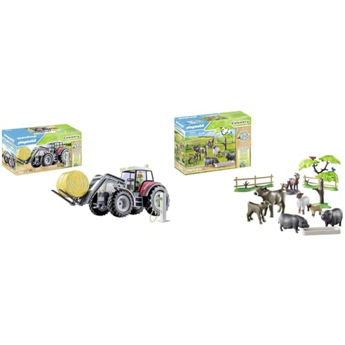 PLAYMOBIL Country 71305 Großer Traktor & Country 71307 Bauernhoftiere, mit liebevoll gestalteten Hoftieren wie Kuh, Ziege, Schaf und Hängebauchschwein, Spielzeug für Kinder ab 4 Jahren von PLAYMOBIL