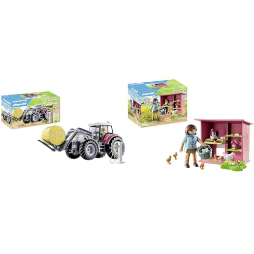 PLAYMOBIL Country 71305 Großer Traktor & Country 71308 Hühner mit Küken, e Hühnerfamilie für deinen Bauernhof - Hühnerstall mit Hahn, Hennen und Küken, Spielzeug für Kinder ab 4 Jahren von PLAYMOBIL