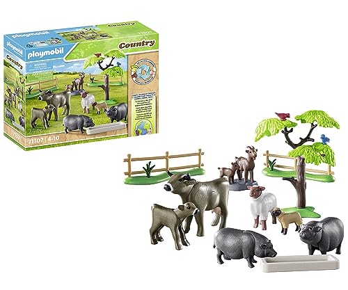 PLAYMOBIL Country 71307 Bauernhoftiere, mit liebevoll gestalteten Hoftieren wie Kuh, Ziege, Schaf und Hängebauchschwein, Spielzeug für Kinder ab 4 Jahren von PLAYMOBIL