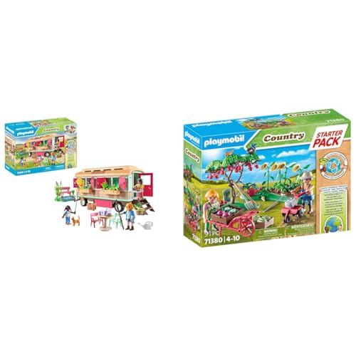 PLAYMOBIL Country 71441 Gemütliches Bauwagencafé & Country 71380 Starter Pack Bauernhof Gemüsekarten, ab 4 Jahren von PLAYMOBIL