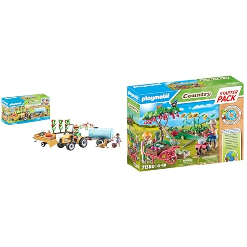 PLAYMOBIL Country 71442 Traktor mit Anhänger und Wassertank & Country 71380 Starter Pack Bauernhof Gemüsekarten, ab 4 Jahren von PLAYMOBIL