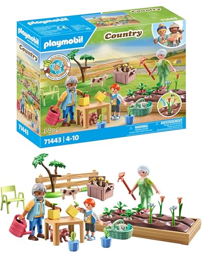 PLAYMOBIL Country 71443 Idyllischer Gemüsegarten bei den Großeltern, inklusive Blumenbeet, Gießkanne und Gartenwerkzeug, nachhaltiges Spielzeug für Kinder ab 4 Jahren von PLAYMOBIL