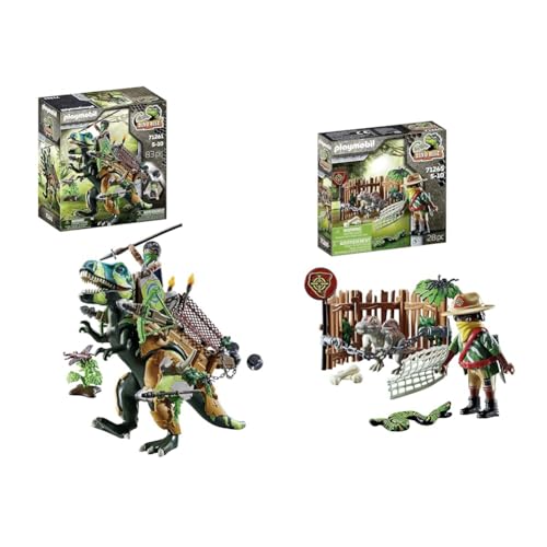 PLAYMOBIL Dino Rise 71261 T-Rex, Dinosaurier mit funktionaler Rüstung, Spielzeug für Kinder ab 5 Jahren & Dino Rise 71265 Spinosaurus-Baby, Dinosaurier im Käfig, Spielzeug für Kinder ab 5 Jahren von PLAYMOBIL