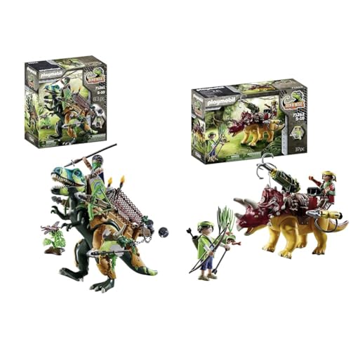 PLAYMOBIL Dino Rise 71261 T-Rex, Dinosaurier mit funktionaler Rüstung & Dino Rise 71262 Triceratops, Dinosaurier mit Abnehmbarer Rüstung und großer beweglicher Kanone, Spielzeug für Kinder ab 5 Jahren von PLAYMOBIL