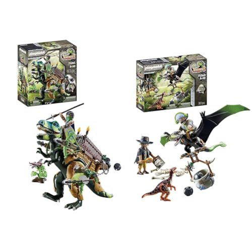 PLAYMOBIL Dino Rise 71261 T-Rex, Dinosaurier mit funktionaler Rüstung & Dino Rise 71263 Dimorphodon, Dinosaurier Abnehmbarer Rüstung mit Stehsitz von PLAYMOBIL