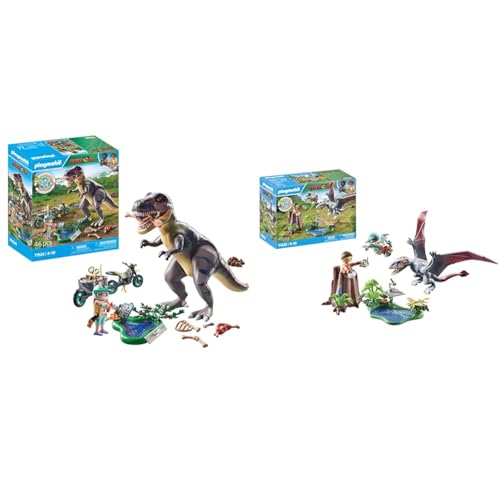 PLAYMOBIL Dinos 71524 T-Rex-Spurensuche, aufregende Suche nach dem Tyrannosaurus Rex & Dinos 71525 Beobachtungsstation für Dimorphodon von PLAYMOBIL