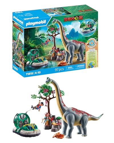 PLAYMOBIL | Dinos | Brachiosaurus-Begegnung mit Luftkissenboot | Dino Spielset | Dinosaurier Abenteuer für Kinder ab 4 Jahren | 71819 von PLAYMOBIL