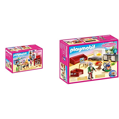 PLAYMOBIL Dollhouse 70206 Familienküche, Ab 4 Jahren & Dollhouse 70207 Gemütliches Wohnzimmer, Mit Lichteffekt, Ab 4 Jahren von PLAYMOBIL