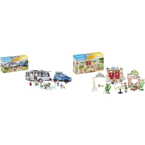 PLAYMOBIL Family Fun 71423 Wohnwagen mit Auto, Camping & Family Fun 71424 Campingplatz, Camping von PLAYMOBIL