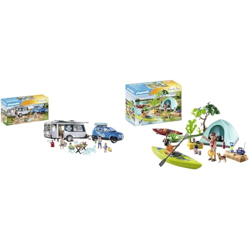 PLAYMOBIL Family Fun 71423 Wohnwagen mit Auto, Camping & Family Fun 71425 Zelten, Camping von PLAYMOBIL