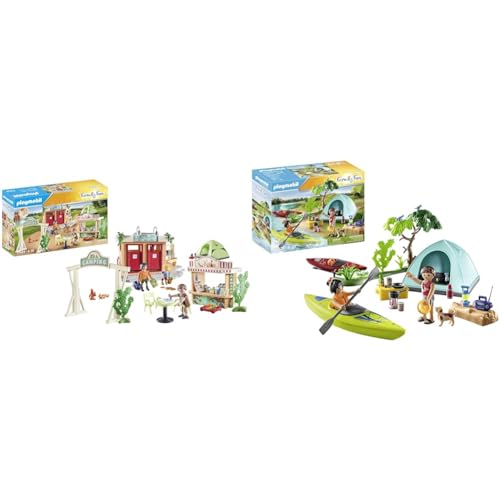 PLAYMOBIL Family Fun 71424 Campingplatz, Camping & Family Fun 71425 Zelten, Camping, aufregendes Naturabenteuer am Zeltplatz von PLAYMOBIL