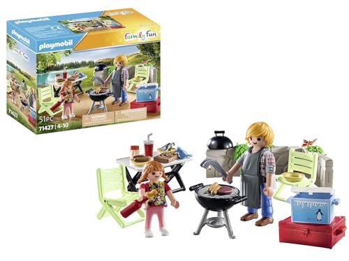 PLAYMOBIL Family Fun 71427 Gemeinsames Grillen, Camping, Spaß und Genuss im Freien mit der Familie, mit Grill, Kochschürze und tollem Zubehör, Spielzeug für Kinder ab 4 Jahren von PLAYMOBIL