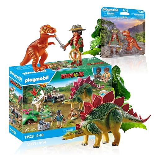 PLAYMOBIL Forschungscamp mit Dinos Abenteurer mit T-Rex, Kreativ Spiel-Set für Dino Liebhaber Jungs ab 4 Jahren von PLAYMOBIL