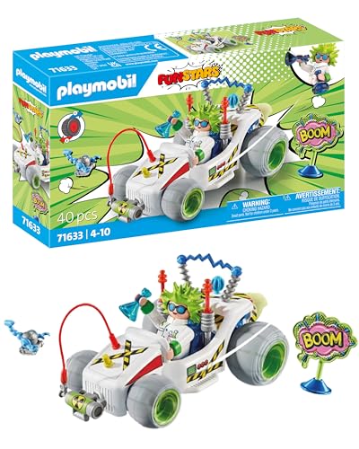 PLAYMOBIL Funstars 71633 Rasender Professor, Kart mit Rückzugsmotor, dynamisches Spielset für spannende Rennen, detailreiches Spielzeug für Kinder ab 4 Jahren von PLAYMOBIL