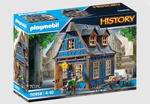 PLAYMOBIL History 70958, Mittelalterliches Wohnhaus, 70 Teile, ab 4 Jahren, mit Spielfigur und Einrichtung: Stühle, Tisch, Kommode, Bett und vieles mehr, Bauspielzeug, Konstruktionspielzeug von PLAYMOBIL