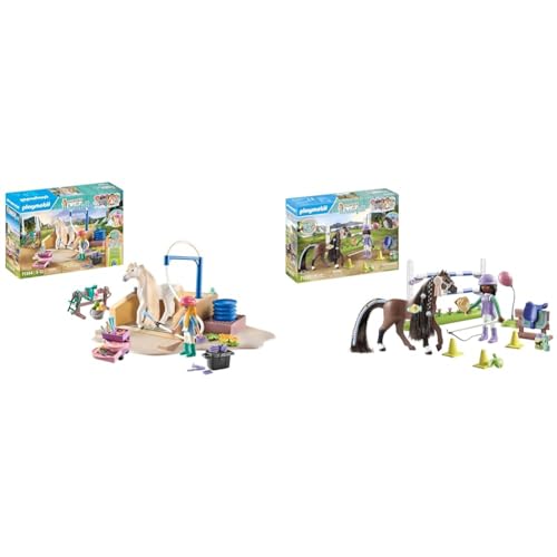 PLAYMOBIL Horses of Waterfall 71354 Isabella & Lioness mit Waschplatz & Horses of Waterfall 71355 Zoe & Blaze mit Turnierparcours von PLAYMOBIL