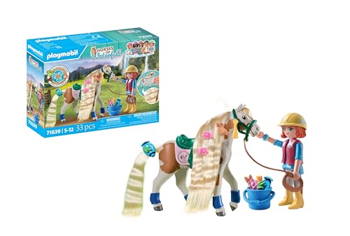 PLAYMOBIL Horses of Waterfall 71639 Ellie & Pferd mit Kreppeisen, inklusive Haarschmuck für kreative Pferdefrisuren und Zwei echten Silikon-Armbändern, nachhaltiges Spielzeug für Kinder ab 5 Jahren von PLAYMOBIL