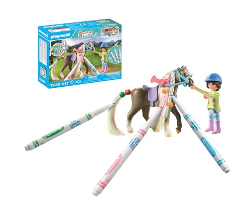 PLAYMOBIL Horses of Waterfall 71640 Kreativset mit Pferd und Stiften, inklusive Einer Figur, einem Pferd und DREI Crayola Stiften, künstlerisches Spielzeug für Kinder ab 5 Jahren von PLAYMOBIL