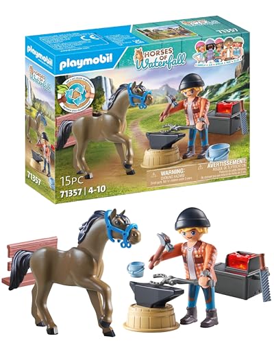 PLAYMOBIL Horses of Waterfall 71357 Hufschmied Ben & Achilles, interaktive Pferdepflege auf der Waterfall Ranch, nachhaltiges Spielzeug für Kinder ab 5 Jahren von PLAYMOBIL