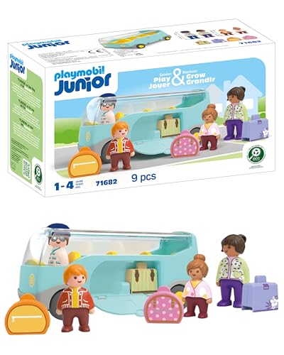 PLAYMOBIL JUNIOR | Reisebus | nachhaltiges Spielzeug für Kinder ab 1 Jahr |inkl. Gepäckstücke und Vier Figuren | 71682 von PLAYMOBIL